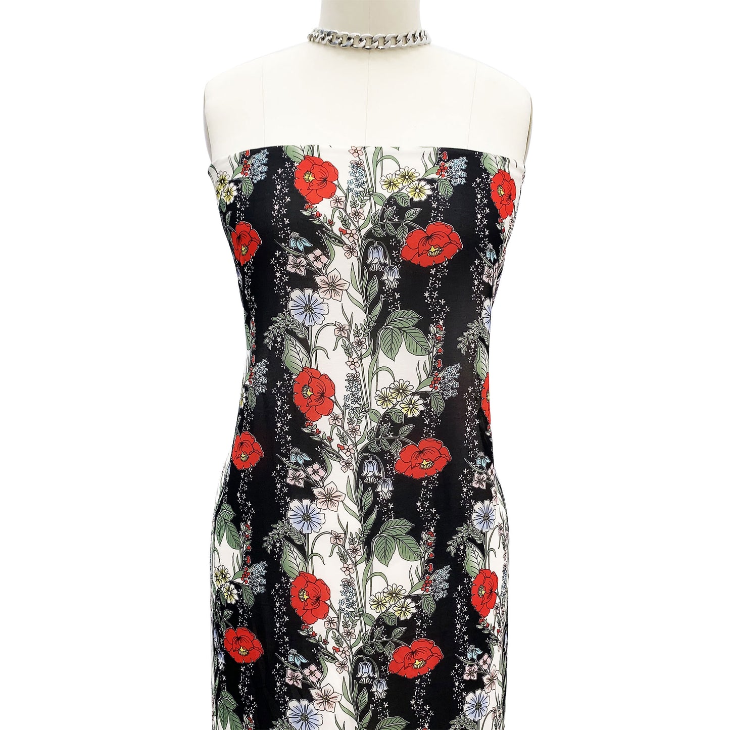 DP-100-B-502-BLACK-RED - PRINTED 100% POLY CHELSEA CHIFFON