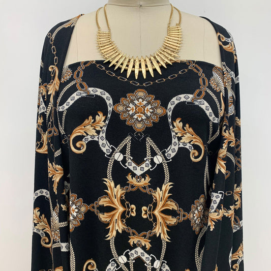 DP-1019-703-BLACK-TOAST - PRINTED TWIST CREPE 92% POLY 8% SPANDEX