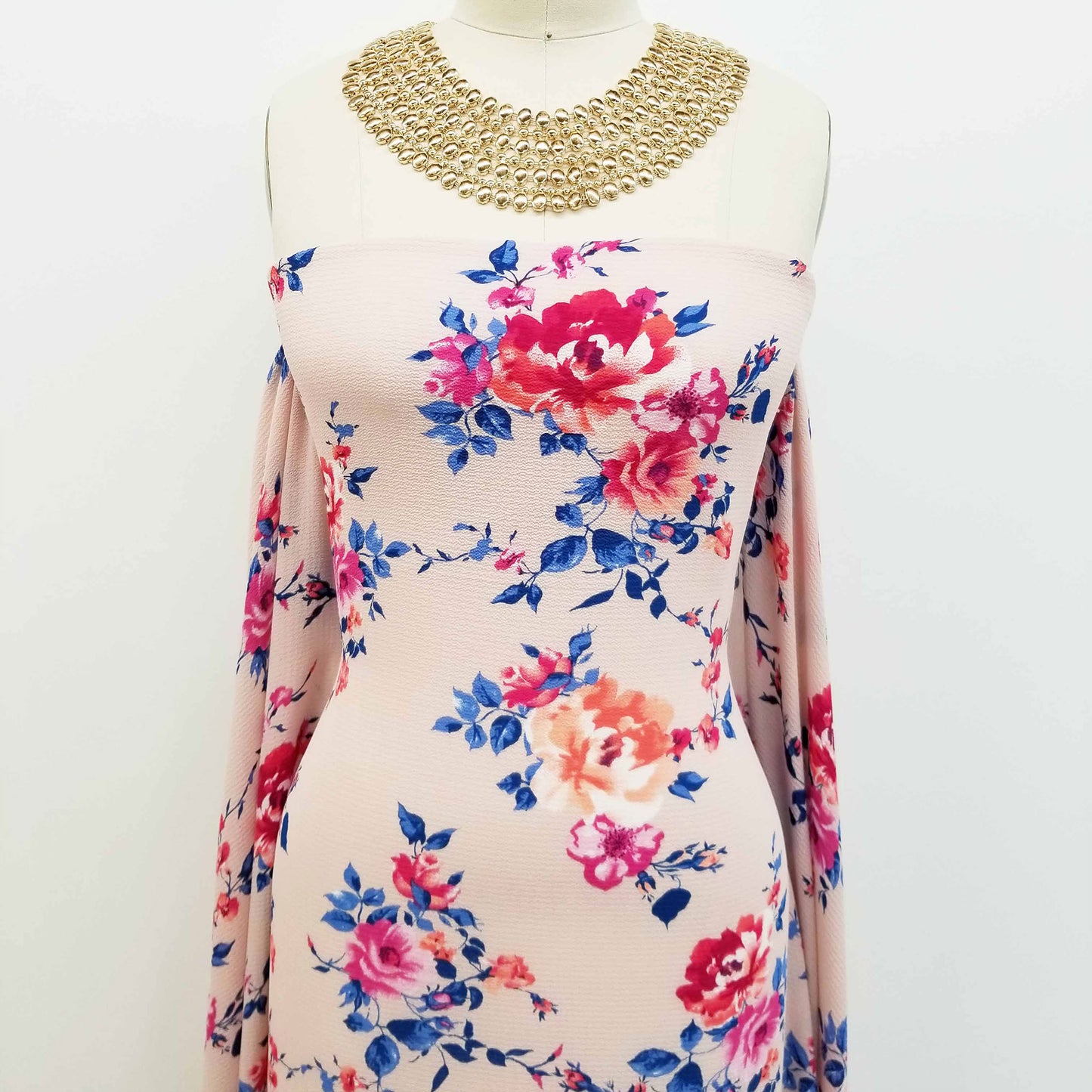 DP-112-B-586-DUSTY-PEACH-HOT-PINK - PRINTED CREPE CHIFFON 97% POLY 3% SPANDEX