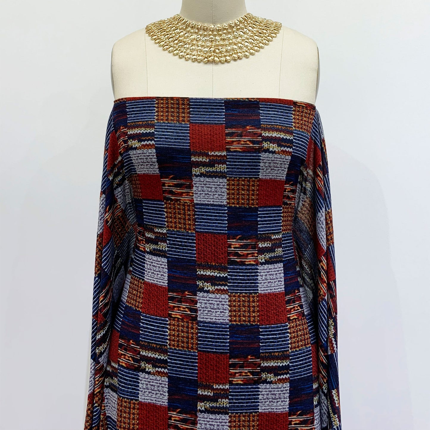 DP-1192-756-HC-DENIM-RED-OCHRE - PRINTED HACCI BRUSHED 97% POLY 3% SPANDEX