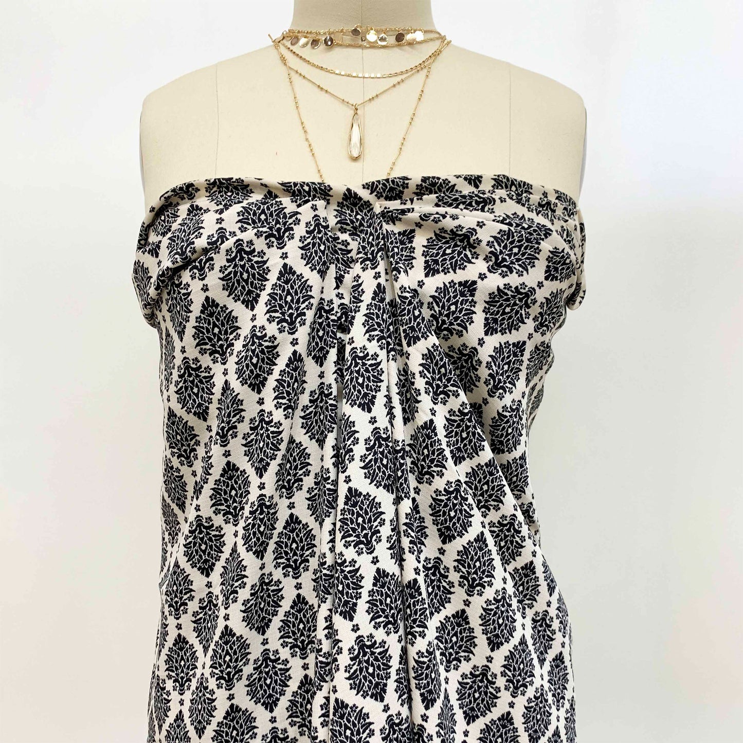 DP-1257-688-ECRU-BLACK - PRINTED LINEN LOOK 100% POLYESTER