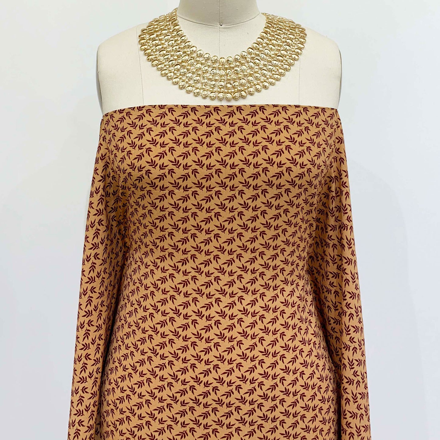 DP-1265-688-GOLDEN-OCHRE-BURGUNDY - PRINTED LINEN LOOK 100% POLYESTER