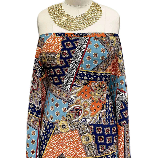 DP-1272-754-NAVY-ORANGE-MINERAL-BLUE - PRINTED POLY MOROCCAN 100% POLY