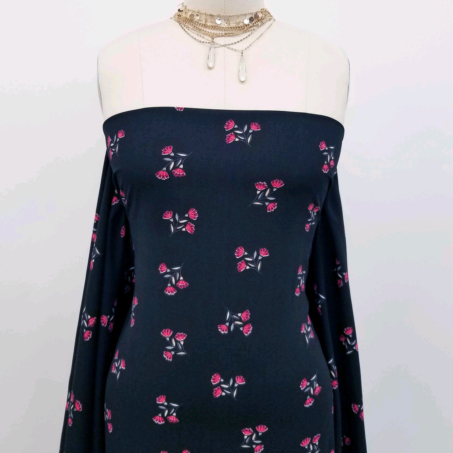 DP-128-688-BLACK-RED - PRINTED LINEN LOOK 100% POLYESTER