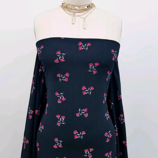 DP-128-688-BLACK-RED - PRINTED LINEN LOOK 100% POLYESTER