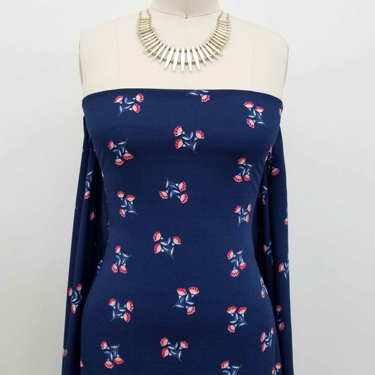 DP-128-688-NAVY-PEACH - PRINTED LINEN LOOK 100% POLYESTER