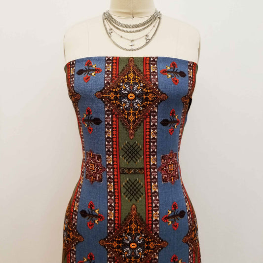 DP-1345-688-DENIM-OLIVE-GOLD - PRINTED LINEN LOOK 100% POLYESTER