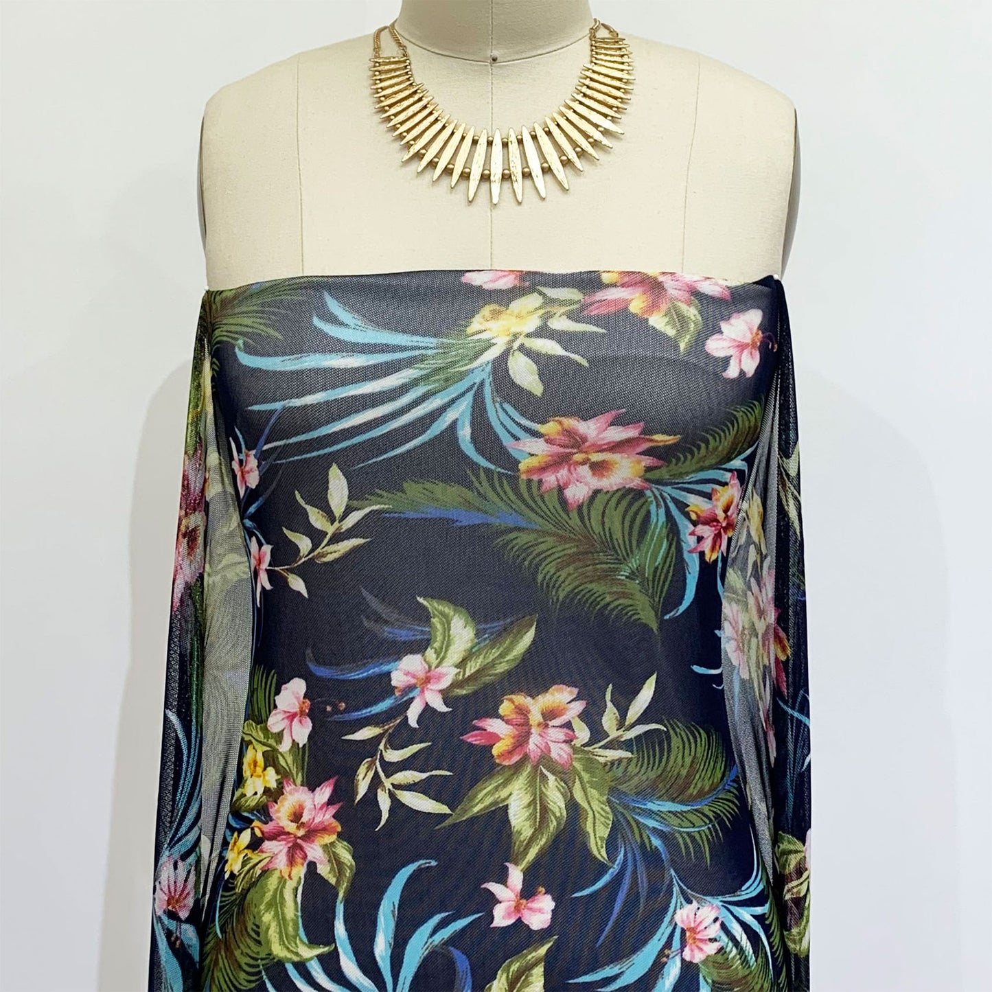 DP-1376-453-NAVY-PINK-YELLOW - PRINTED POLY POWER MESH 92%POLY 8%SPANDEX