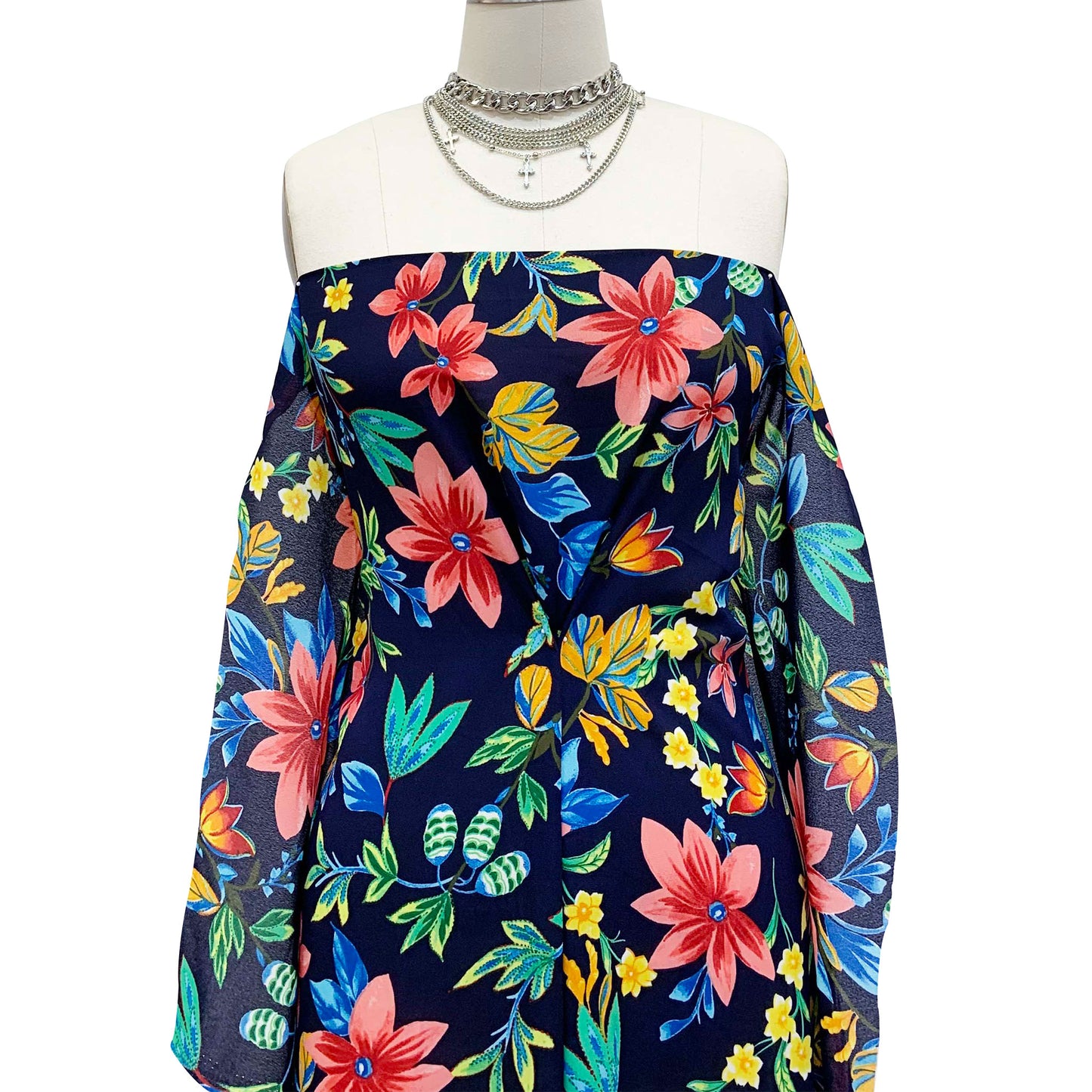 DP-1382-504-NAVY-CORAL-BLUE - PRINTED WOOL DOBBY 100% POLYESTER