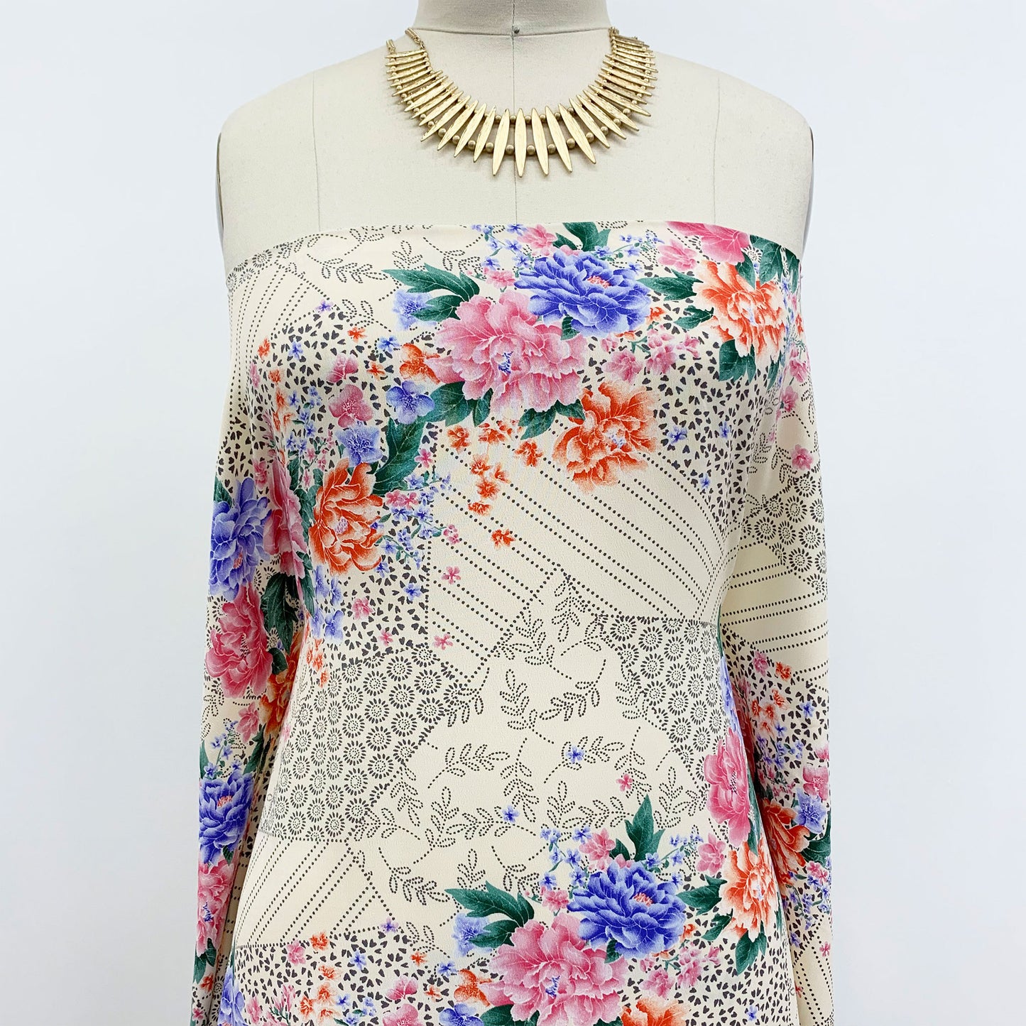 DP-1383-754-ECRU-BLUE-IRIS - PRINTED POLY MOROCCAN 100% POLY