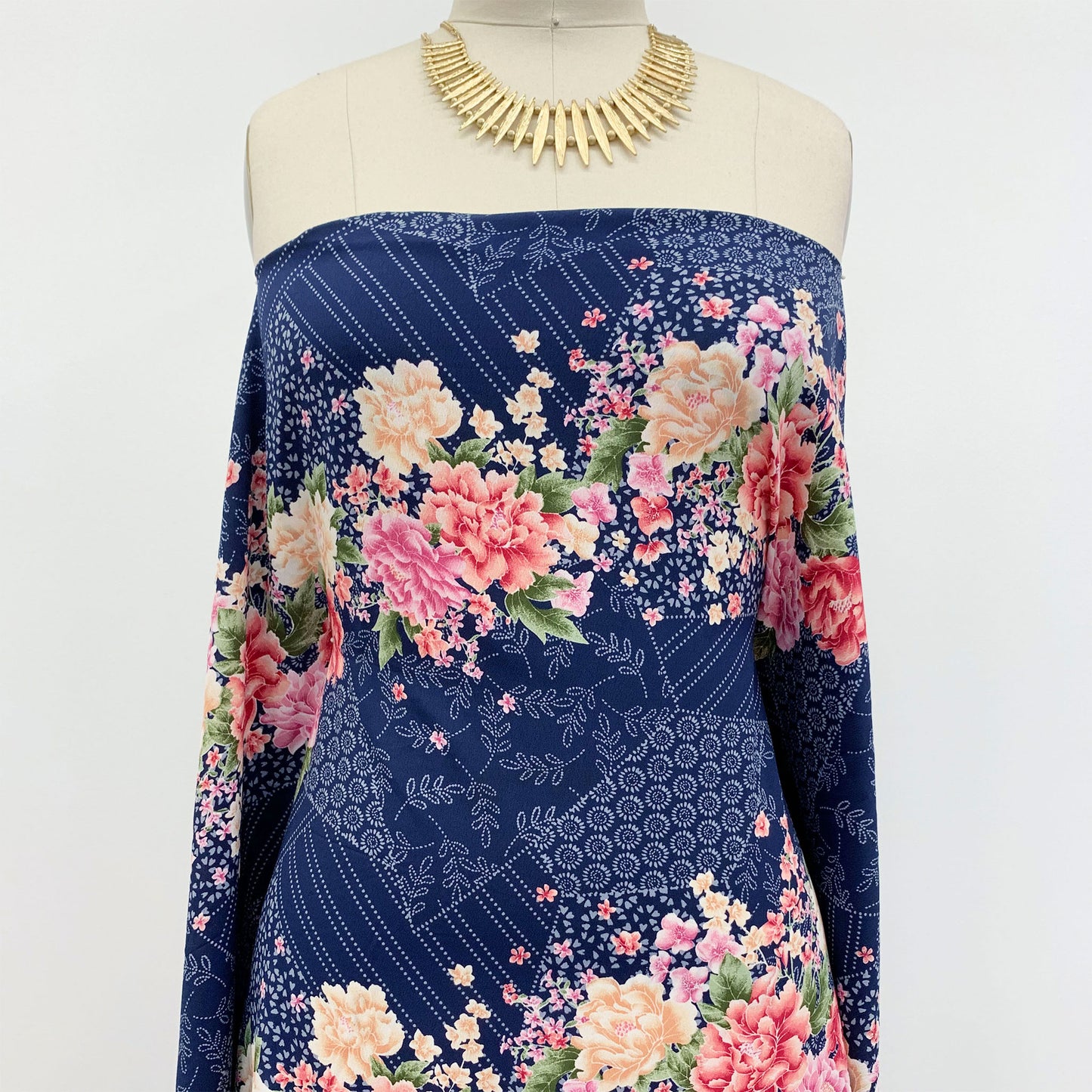 DP-1383-754-NAVY-CORAL - PRINTED POLY MOROCCAN 100% POLY