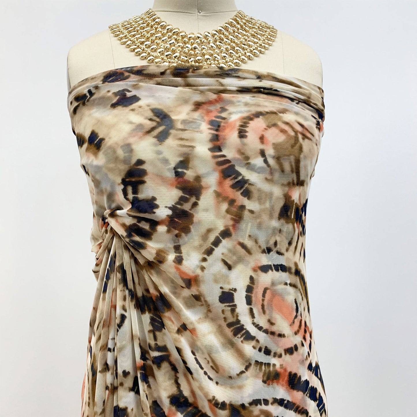 DP-1478-453-INK-BROWN-PEACH - PRINTED POLY POWER MESH 92%POLY 8%SPANDEX