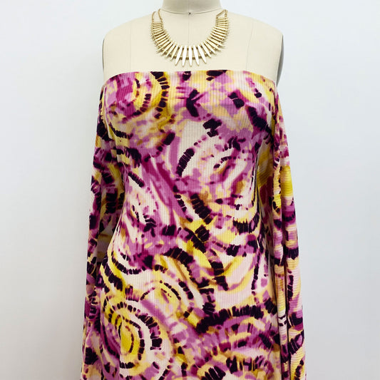 DP-1478-761-GRAPE-ORCHID-LEMON - PRINTED TIE DYE 4X2 RIB 96% POLY 4% SPANDEX