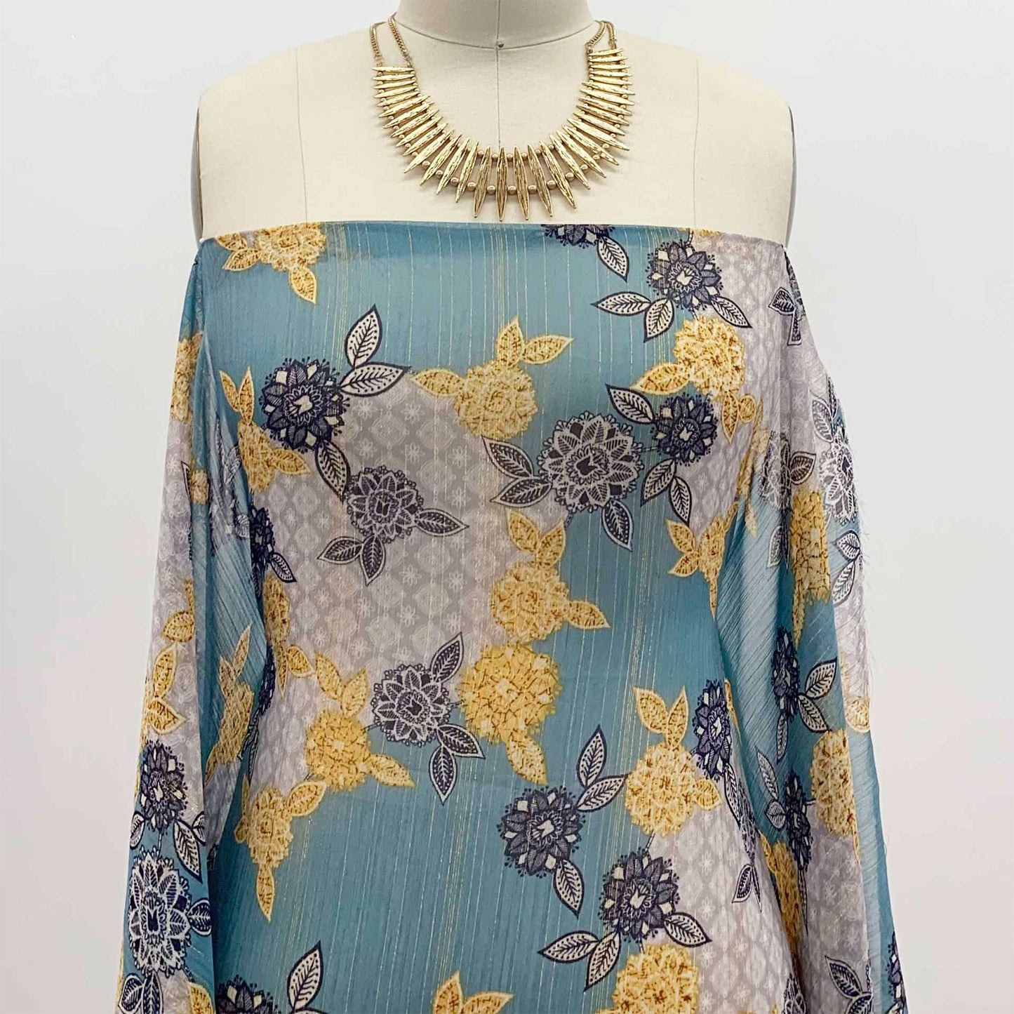 DP-1499-762-LUR-MINERAL-BLUE-GOLD - PRINTED YORYU CHIFFON WITH LUREX 100% POLY