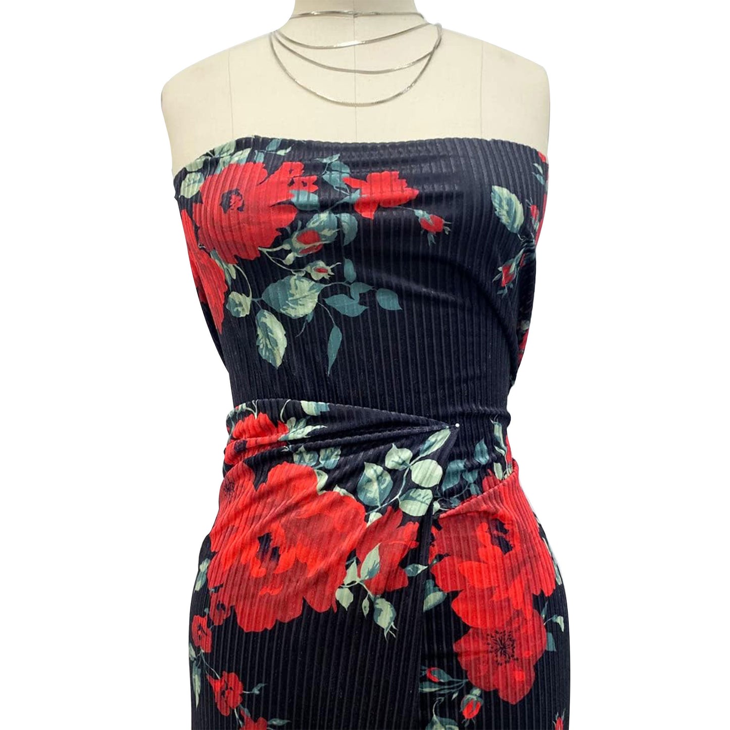 DP-1504-772-BLACK-RED - 95% POLY 5% SPANDEX VELVET BURNT-OUT RIB