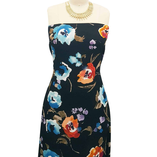 DP-167-504-BLACK-DUSTY-TURQUOISE - PRINTED WOOL DOBBY 100% POLYESTER