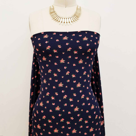 DP-1698-586-NAVY-ROSE - PRINTED CREPE CHIFFON 97% POLY 3% SPANDEX
