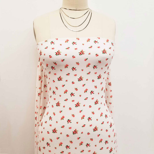 DP-1698-586-OFF-WHITE-CORAL - PRINTED CREPE CHIFFON 97% POLY 3% SPANDEX