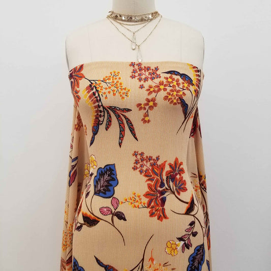 DP-802-586-MUSTARD-TANGERINE - PRINTED CREPE CHIFFON 97% POLY 3% SPANDEX