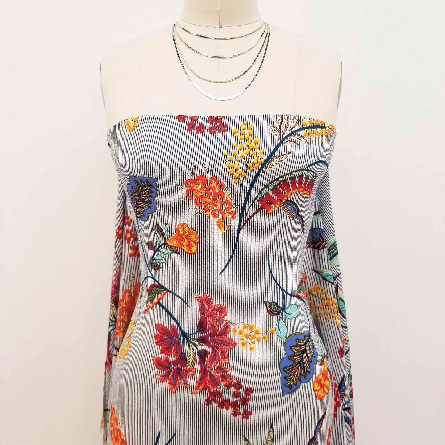 DP-802-586-NAVY-BURTNT-ORANGE - PRINTED CREPE CHIFFON 97% POLY 3% SPANDEX