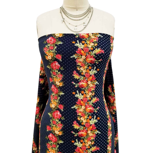 DP-818-586-NAVY-GUAVA - PRINTED CREPE CHIFFON 97% POLY 3% SPANDEX