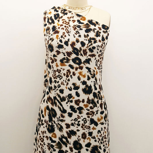 DP-863-586-ECRU-BROWN - PRINTED CREPE CHIFFON 97% POLY 3% SPANDEX