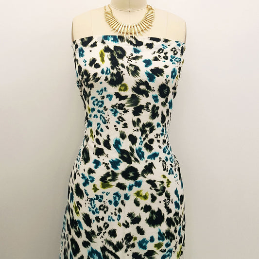 DP-863-586-OFFWHITE-TURQUOISE - PRINTED CREPE CHIFFON 97% POLY 3% SPANDEX