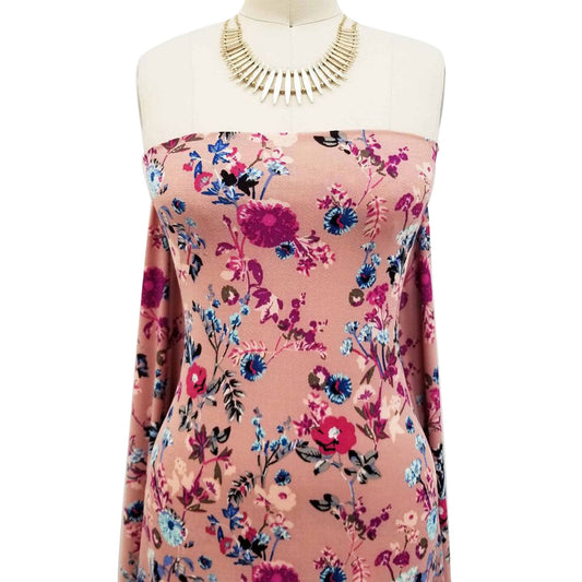 DP-92-703-DUSTY-PEACH-MAGENTA - PRINTED TWIST CREPE 92% POLY 8% SPANDEX