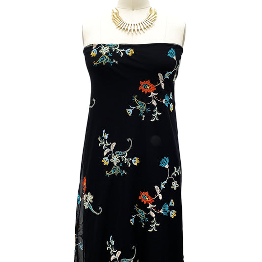 EB-412-MESH-BLACK-TANGERINE - EMB MESH 100% NYLON, YARN 100% POLY