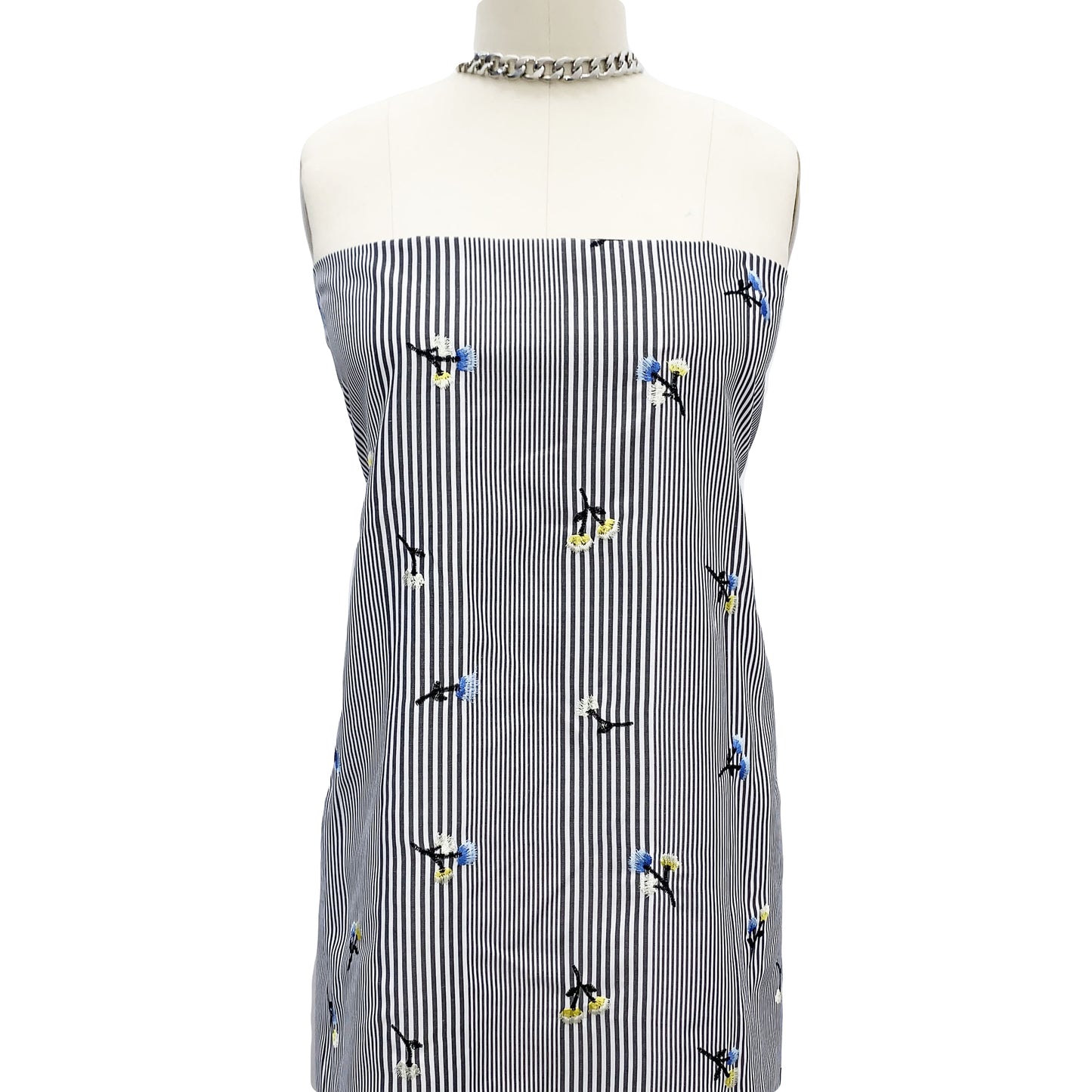 EB-422-306STP-T-BLACK-BLUE - STP VOILE 95% POLY 5% COTTON; EMB YARD 100% POLY