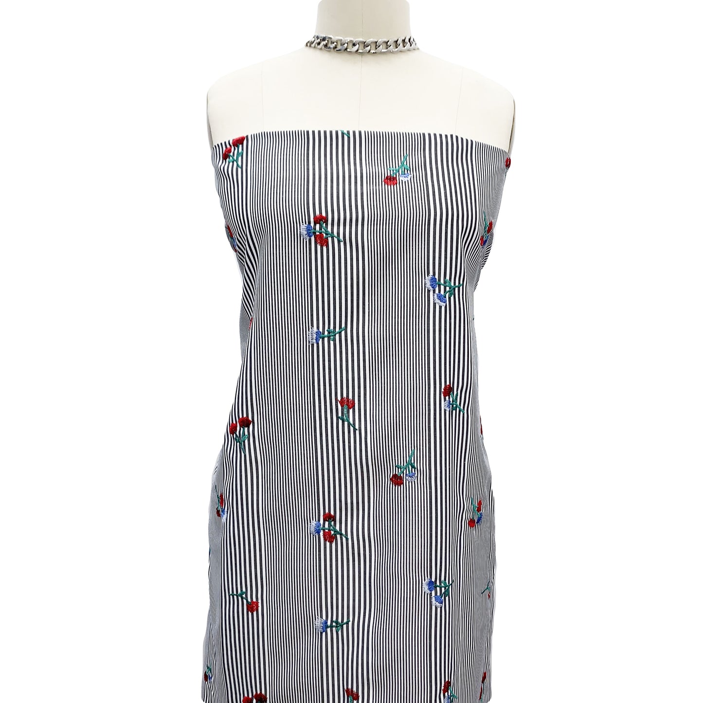 EB-422-306STP-T-BLACK-RED - STP VOILE 95% POLY 5% COTTON; EMB YARD 100% POLY