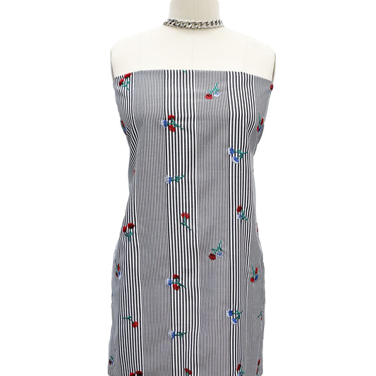 EB-422-306STP-T-BLACK-RED - STP VOILE 95% POLY 5% COTTON; EMB YARD 100% POLY