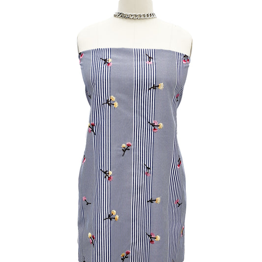 EB-422-306STP-T-DENIM-APRICOT - STP VOILE 95% POLY 5% COTTON; EMB YARD 100% POLY