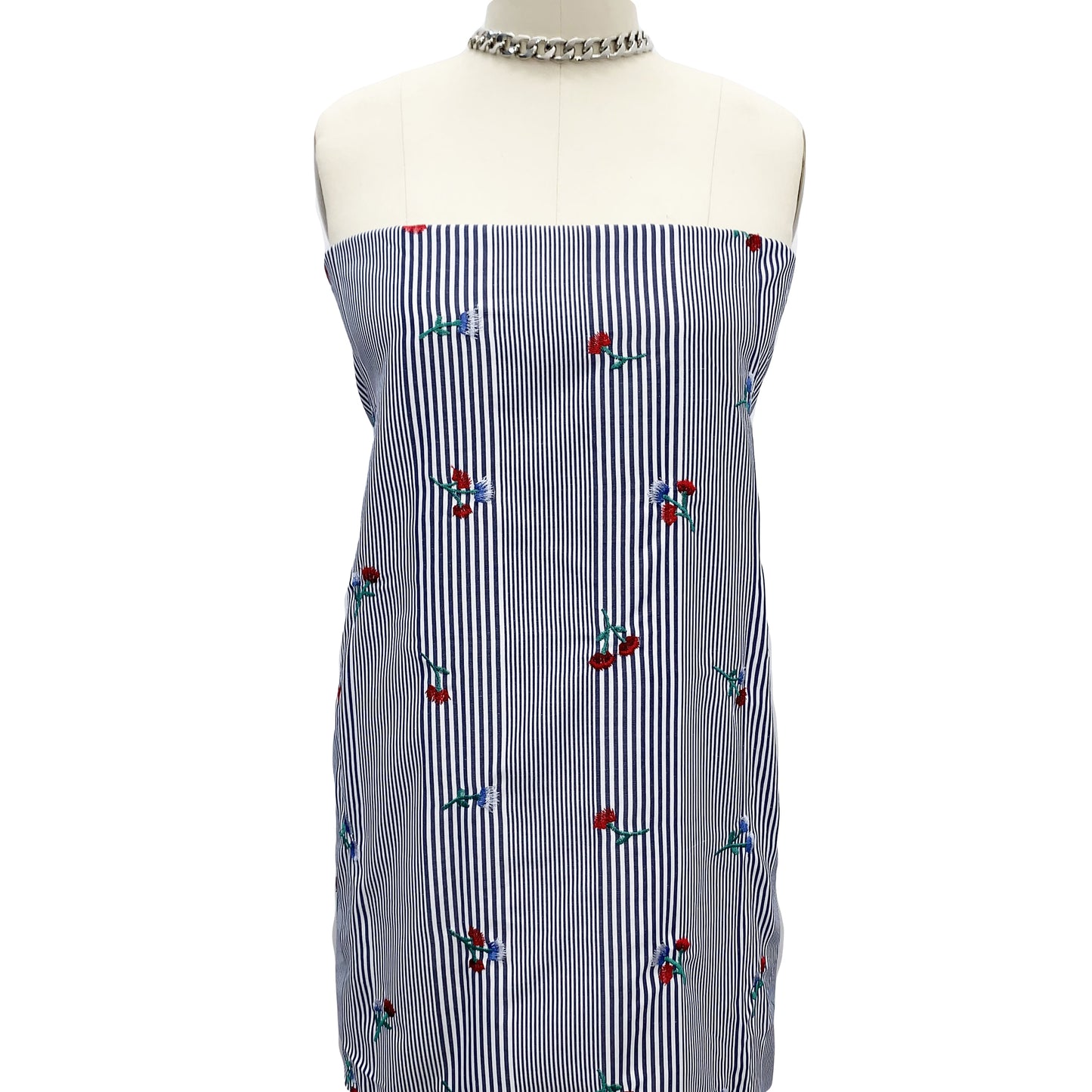 EB-422-306STP-T-DENIM-RED - STP VOILE 95% POLY 5% COTTON; EMB YARD 100% POLY