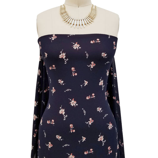 P-10008-502-NAVY-CORAL - PRINTED 100% POLY CHELSEA CHIFFON