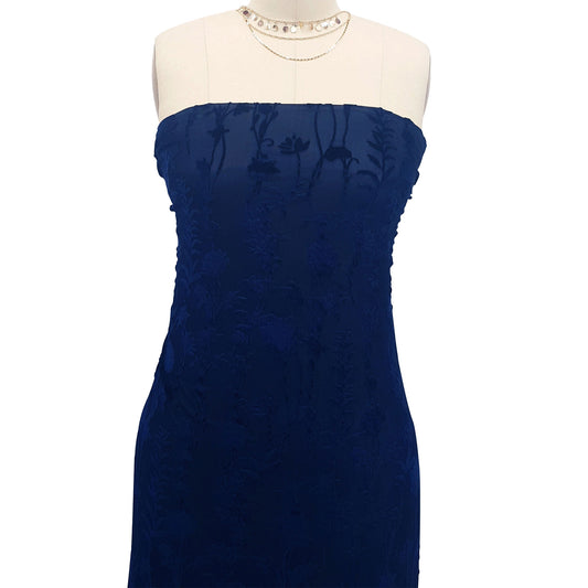 P-10083-VELVET-NAVY - PRINTED BURNT-OUT VELVET 68% POLY 24% NYLN 8% SPANDEX