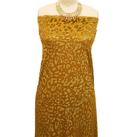 P-10085-VELVET-MUSTARD - PRINTED BURNT-OUT VELVET 68% POLY 24% NYLN 8% SPANDEX