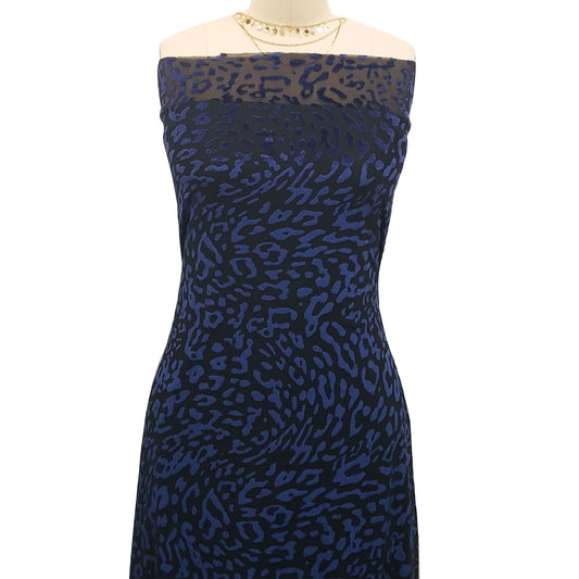 P-10085-VELVET-NAVY - PRINTED BURNT-OUT VELVET 68% POLY 24% NYLN 8% SPANDEX