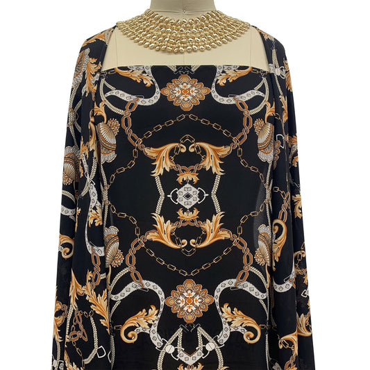 P-1019-504-BLACK-TOAST - PRINTED WOOL DOBBY 100% POLYESTER