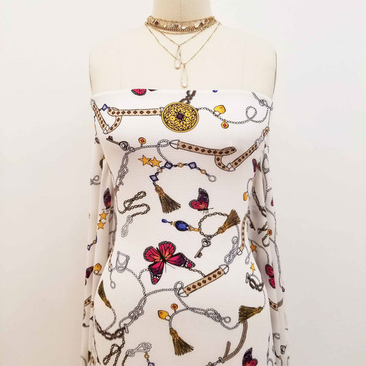 P-1035-586-OFFWHITE-HOT-PINK - PRINTED CREPE CHIFFON 97% POLY 3% SPANDEX