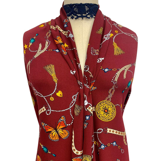 P-1035-586-WINE-MANDARIN - PRINTED CREPE CHIFFON 97% POLY 3% SPANDEX