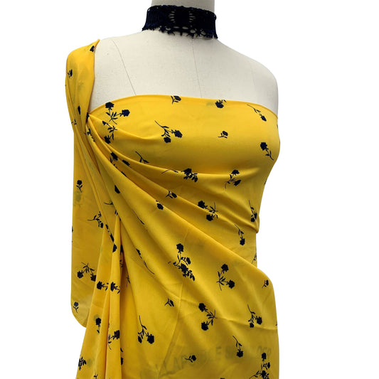 P-1045-504-SUNNY-GOLD-NAVY - PRINTED WOOL DOBBY 100% POLYESTER