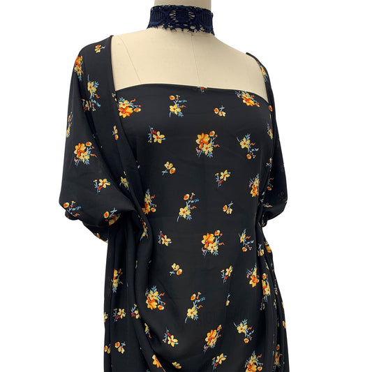 P-1048-504-BLACK-YELLOW - PRINTED WOOL DOBBY 100% POLYESTER