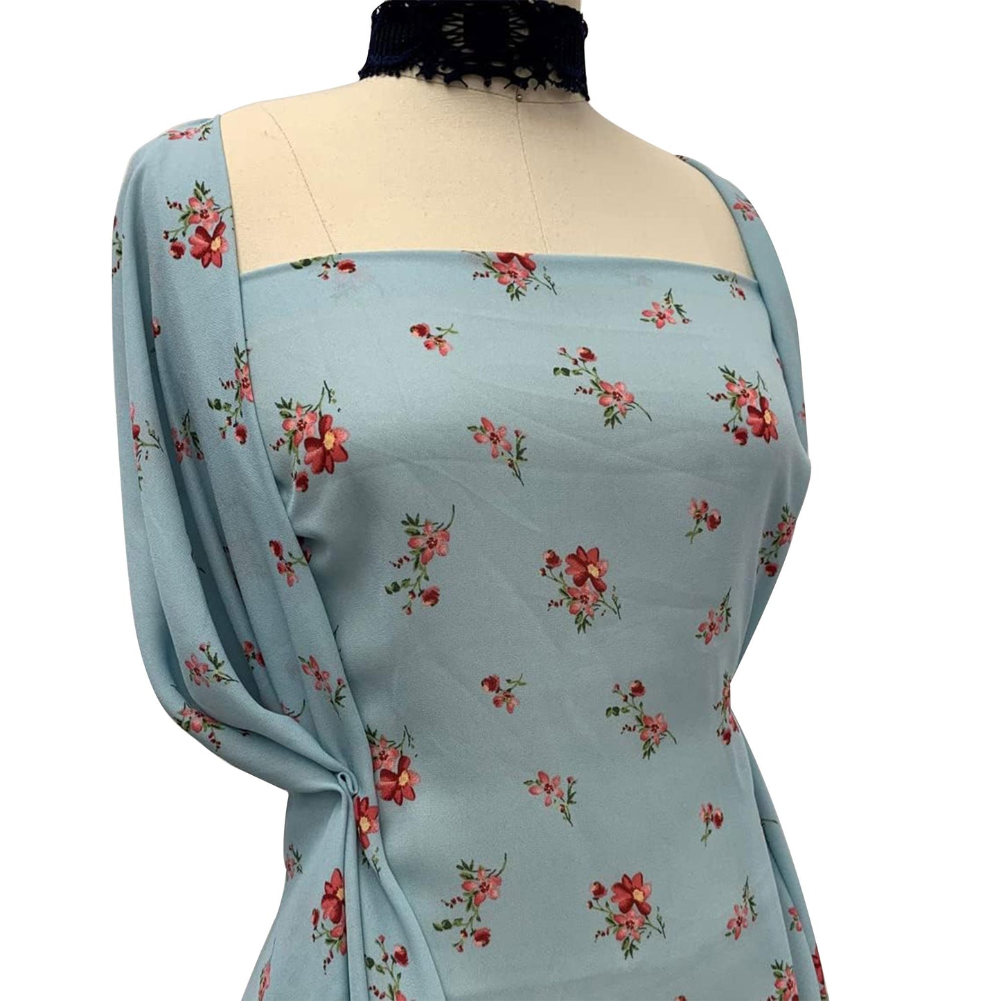 P-1048-504-EGGSHELL-BLUE-CORAL - PRINTED WOOL DOBBY 100% POLYESTER