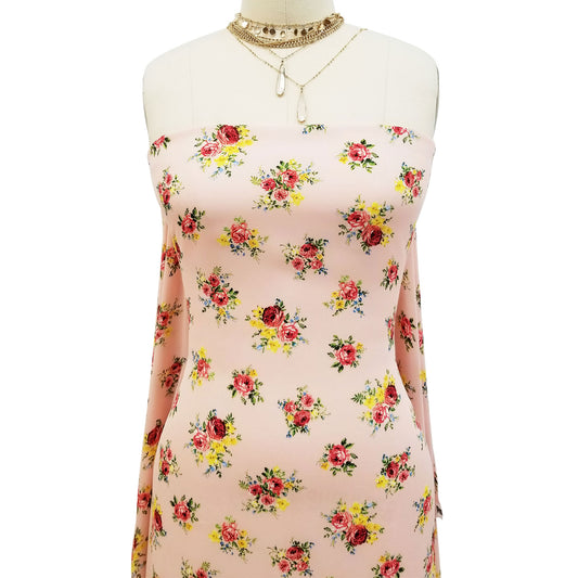 P-1052-504-BLUSH-CORAL-YELLOW - PRINTED WOOL DOBBY 100% POLYESTER