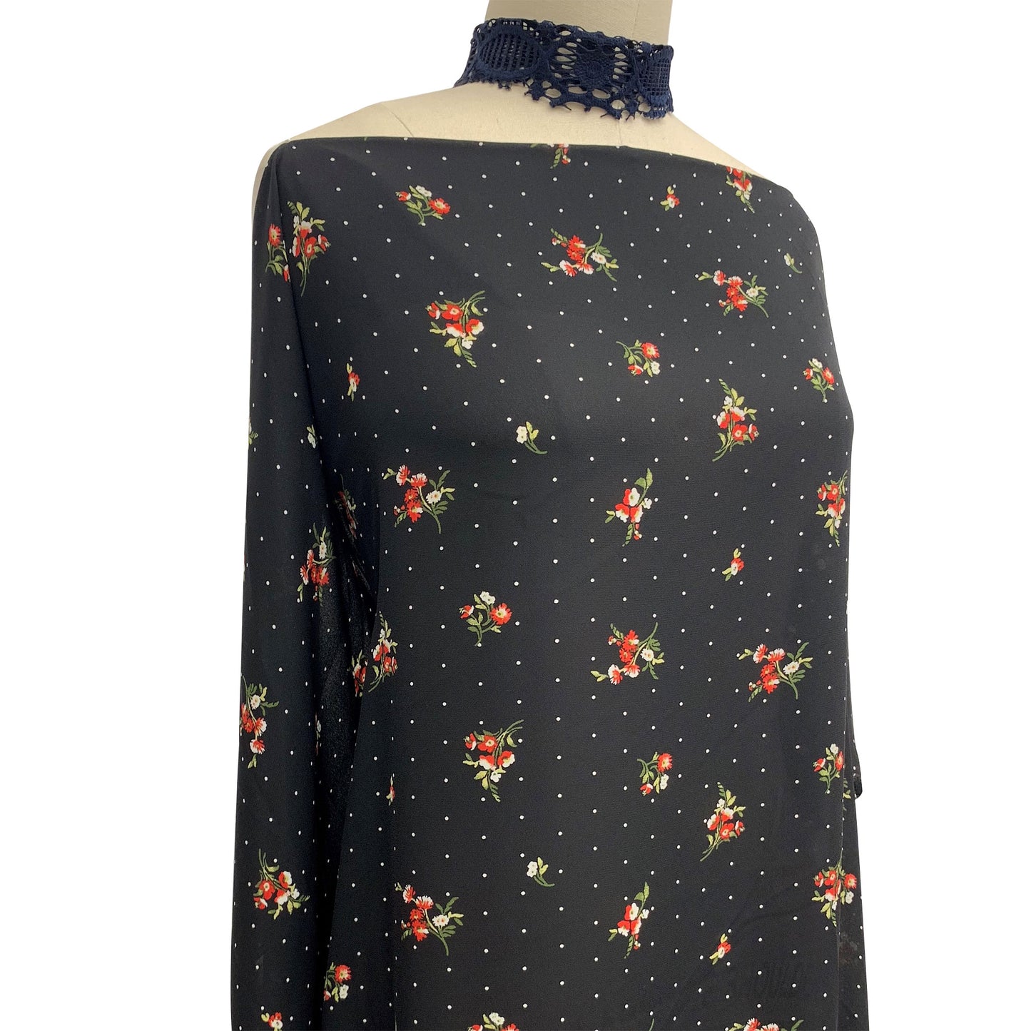 P-1054-504-BLACK-RED - PRINTED WOOL DOBBY 100% POLYESTER