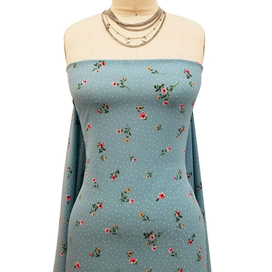 P-1057-586-MINERAL-BLUE-GUAVA - PRINTED CREPE CHIFFON 97% POLY 3% SPANDEX