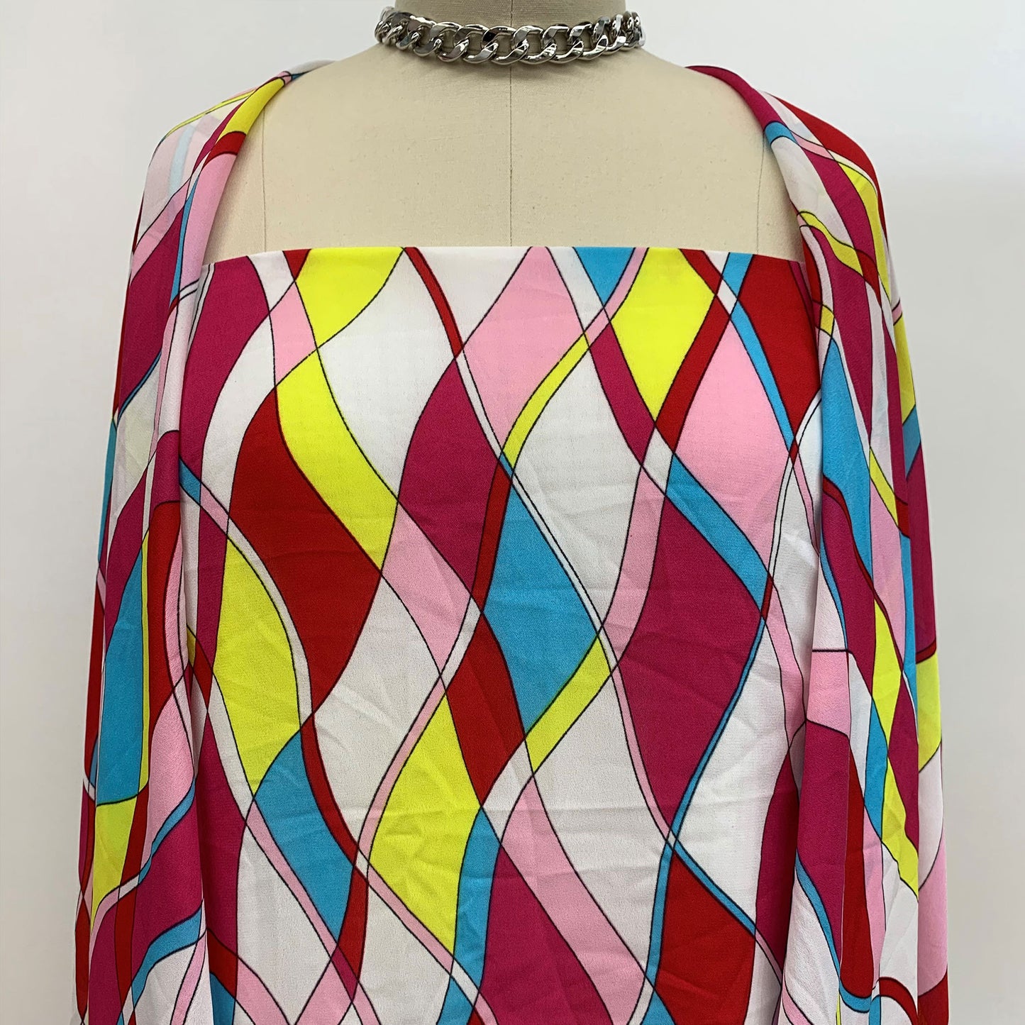 P-1087-504-TURQUOISE-PINK - PRINTED WOOL DOBBY 100% POLYESTER