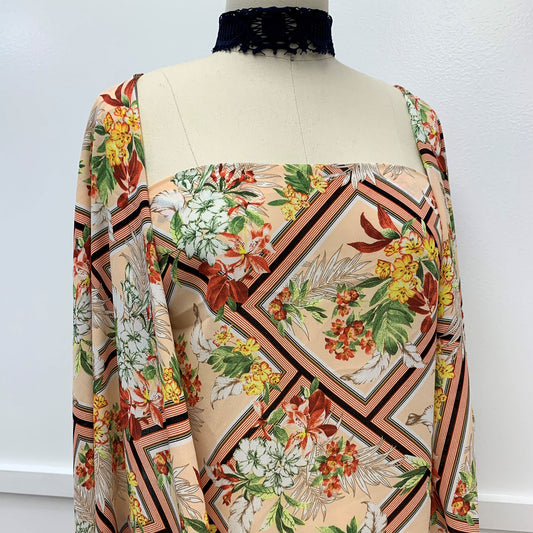 P-1089-504-PEACH-SPICY-CORAL - PRINTED WOOL DOBBY 100% POLYESTER