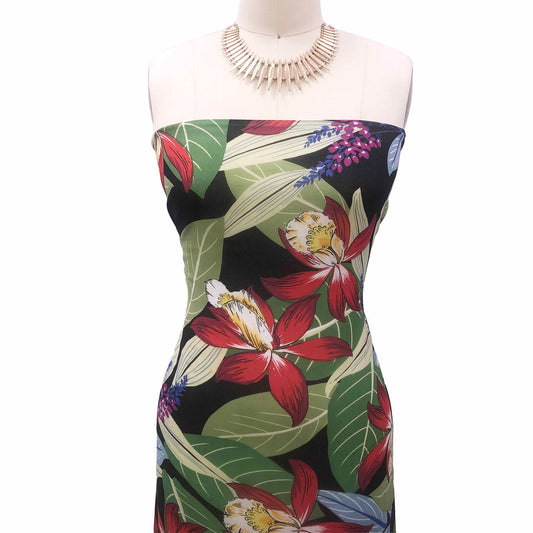 P-1108-501-BLACK-TRUE-RED - PRINTED 100% POLYESTER HI MULTI CHIFFON WASH